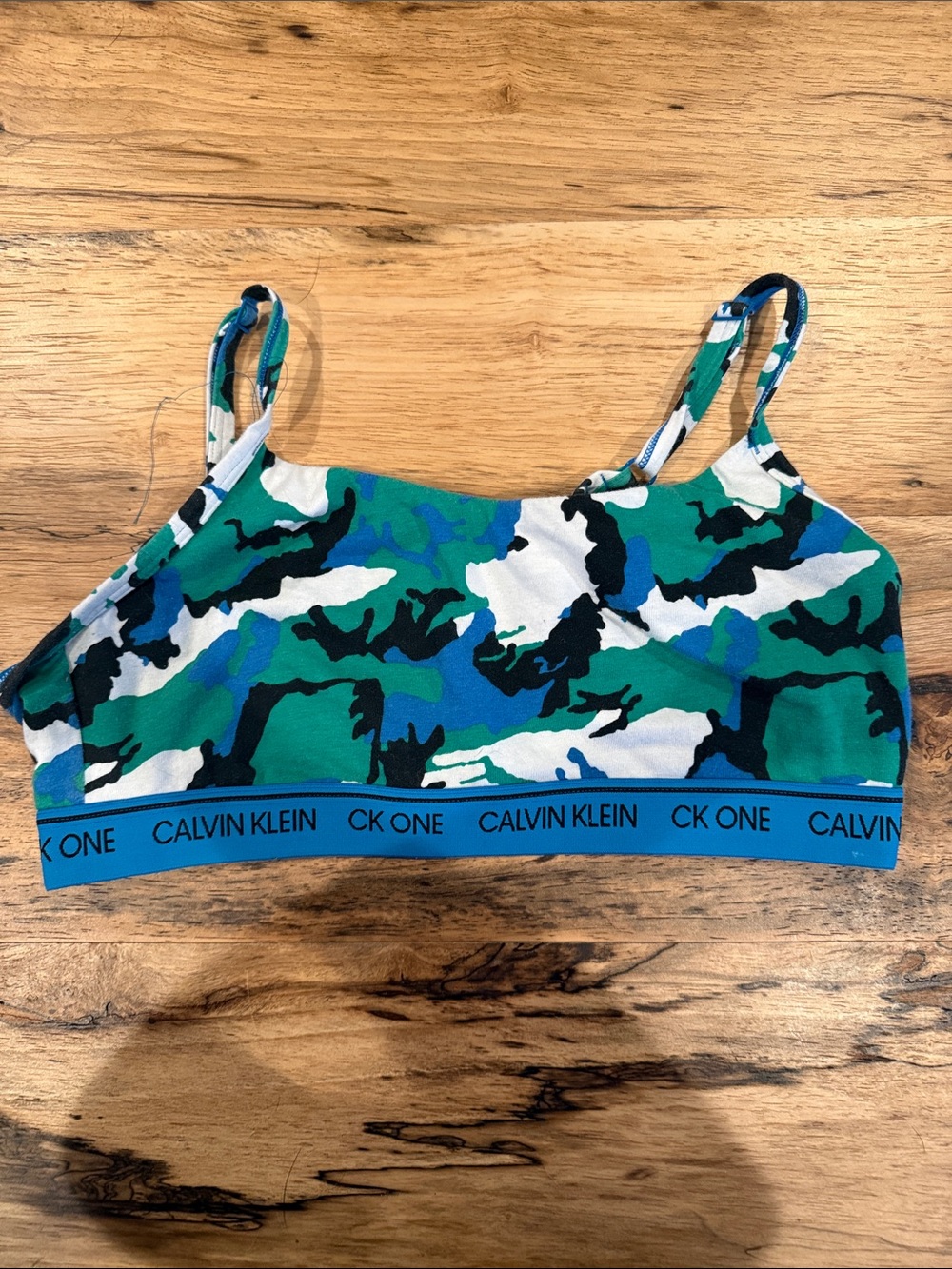 Calvin Klein Blue & Green Camo Logo Bralette